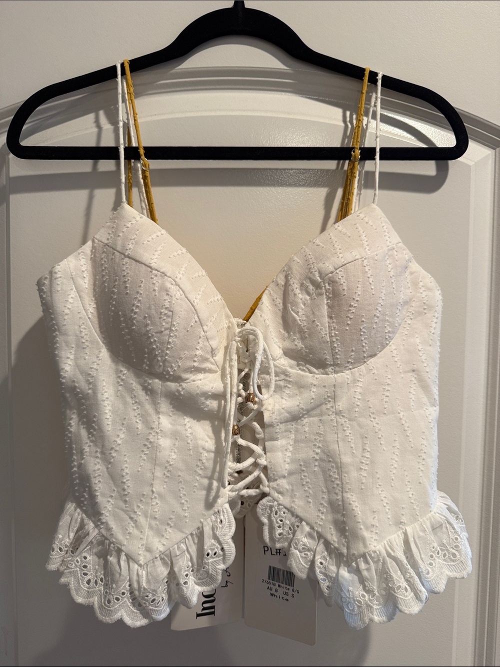 Bundle of White and “Sun” Color Eyelet Lace-Up Bustier Top with Zipper Closure